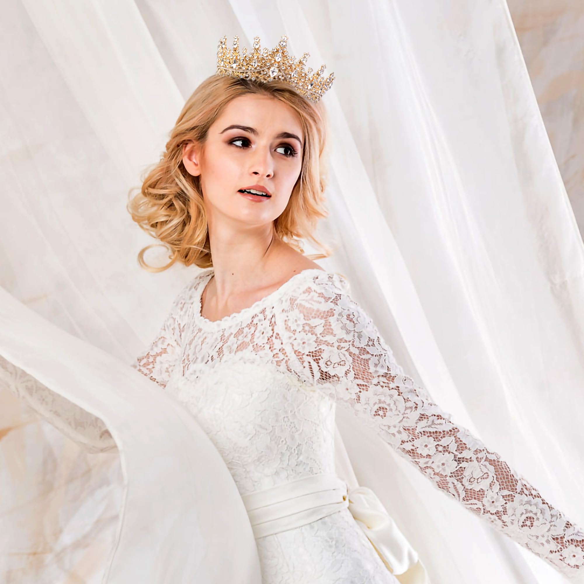 Fesciory wedding and pageant look with crown and sash inspires graceful photos