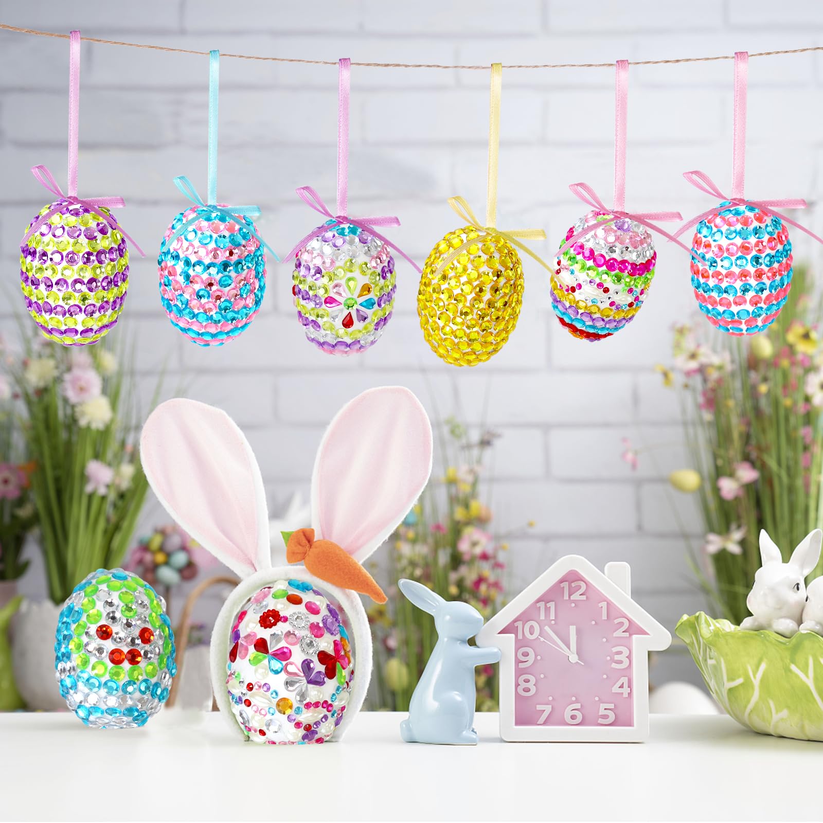 Fethwoin Easter tree and basket display with shimmering eggs.