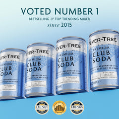 Fever-Tree Club Soda 24-pack cans on display, ideal for home bars and events.
