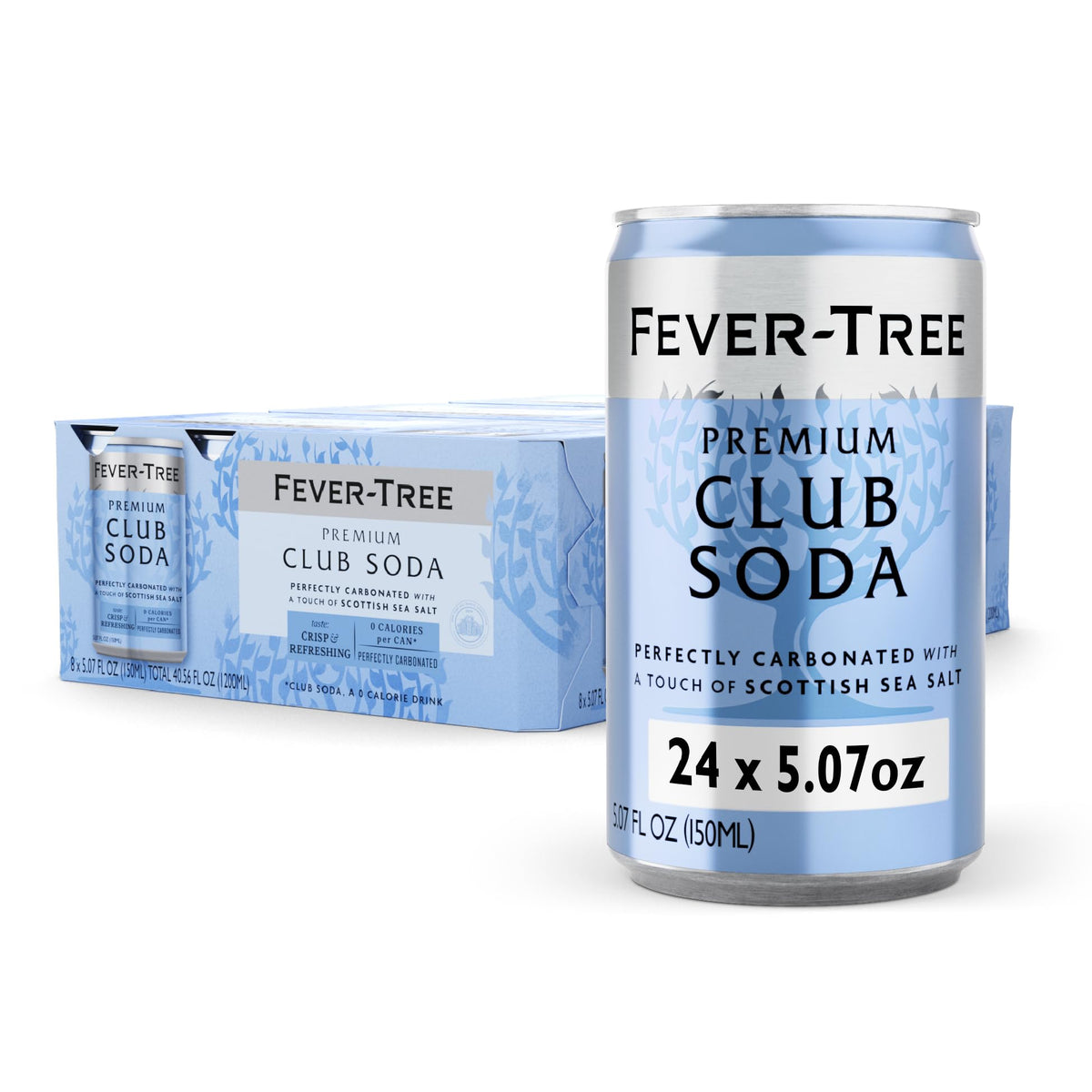 Fever-Tree Club Soda bubbles pour, highlighting premium carbonation for mixed drinks.