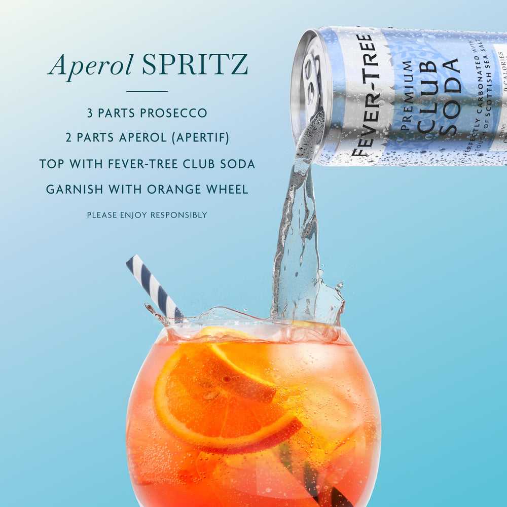Fever-Tree Club Soda label detail showing natural ingredients and no artificial colors.