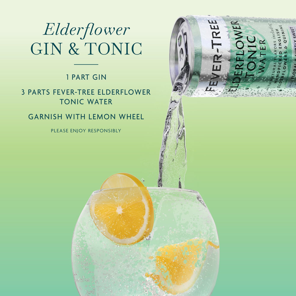 Fever Tree Elderflower Tonic Water with garnish, ideal for summer cocktails