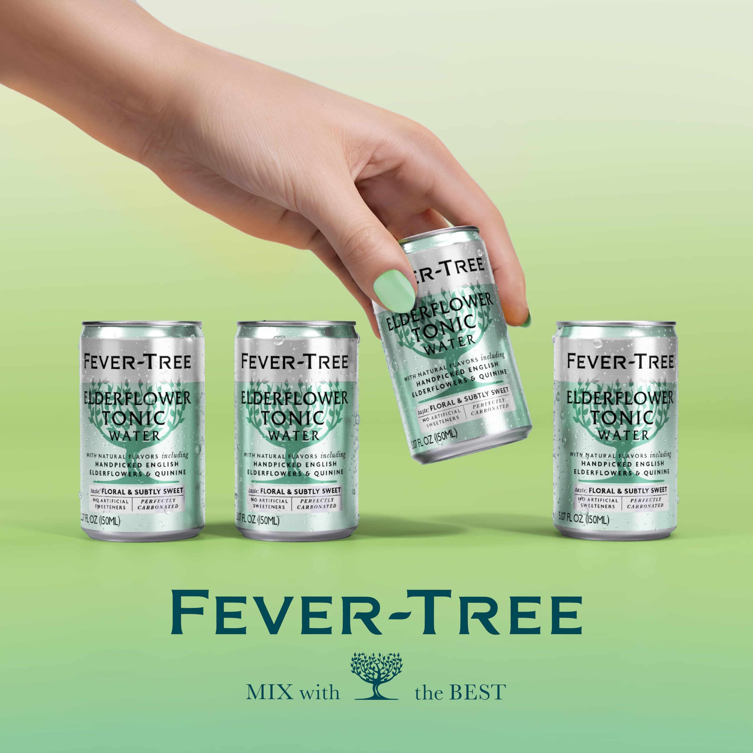 Fever Tree Elderflower Tonic Water on a store shelf, premium mixer option
