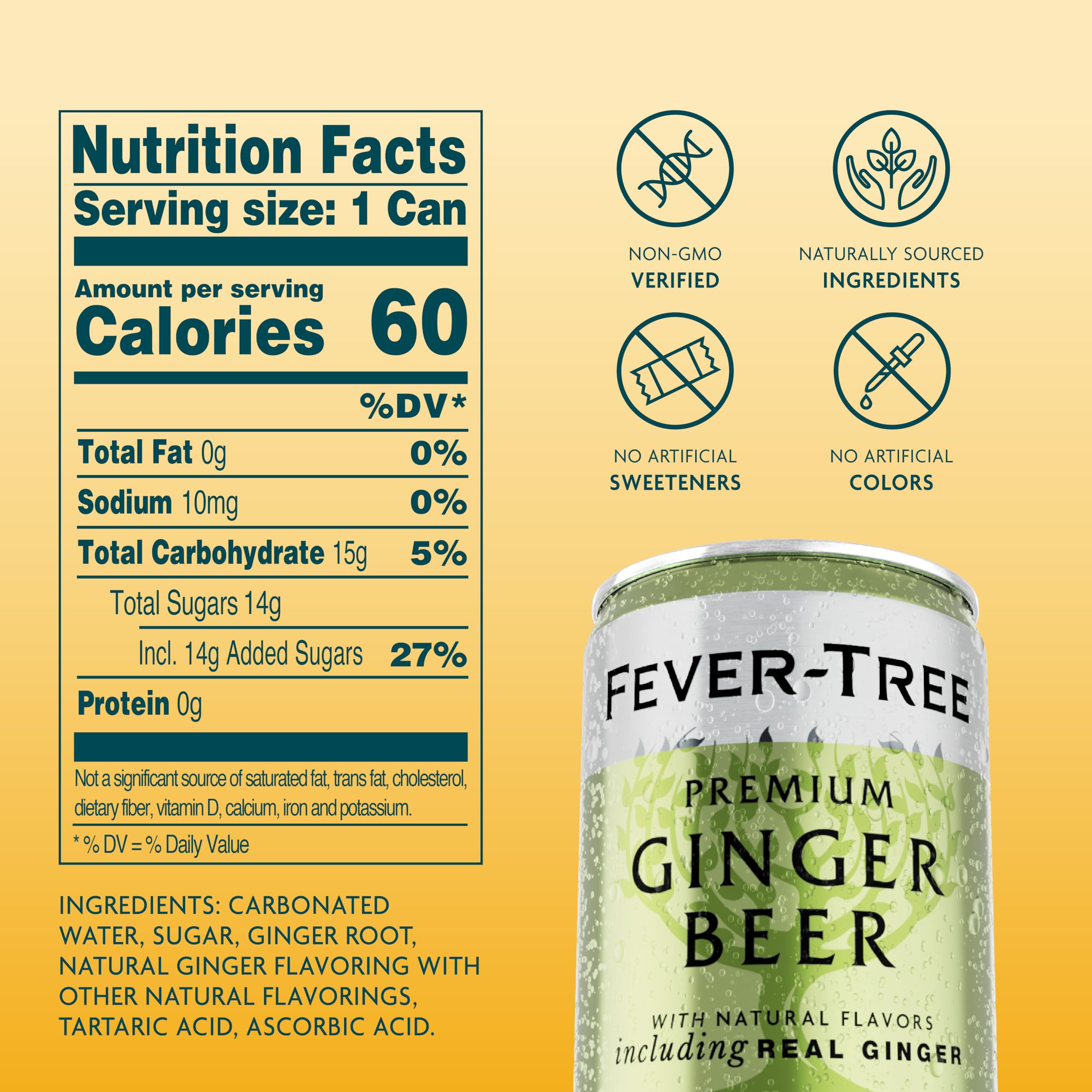 Cans of Fever-Tree Ginger Beer viewed from the side for bulk convenience