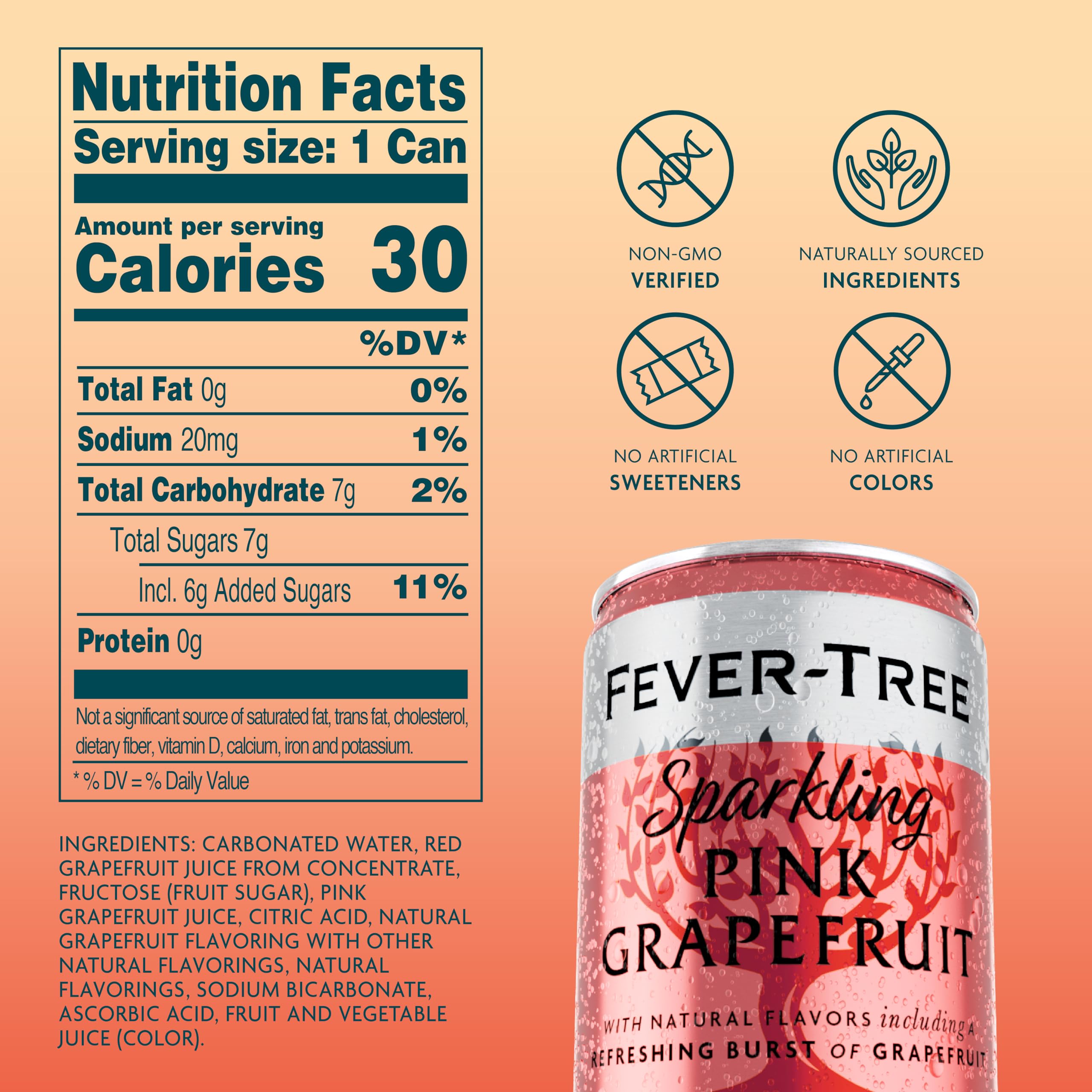 Fever-Tree Sparkling Pink Grapefruit can on a bar, ideal base for refreshing mocktails.