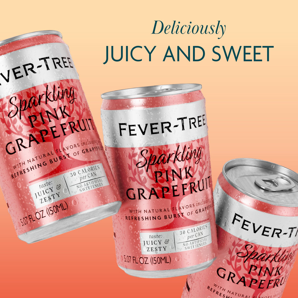 Fever-Tree Sparkling Pink Grapefruit glass serve shows crisp bubbles and aroma.