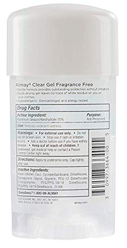 FF Almay clear gel fragrance-free formula dries quickly without residue.