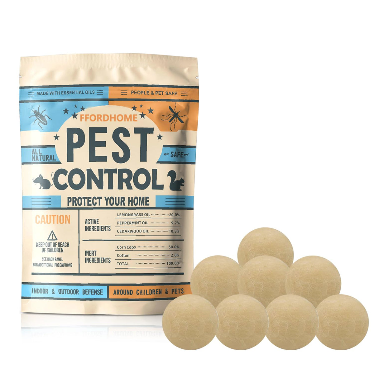 FfordHome Pest Repellent eight balls for outdoor use to deter mice, roaches, and moths.
