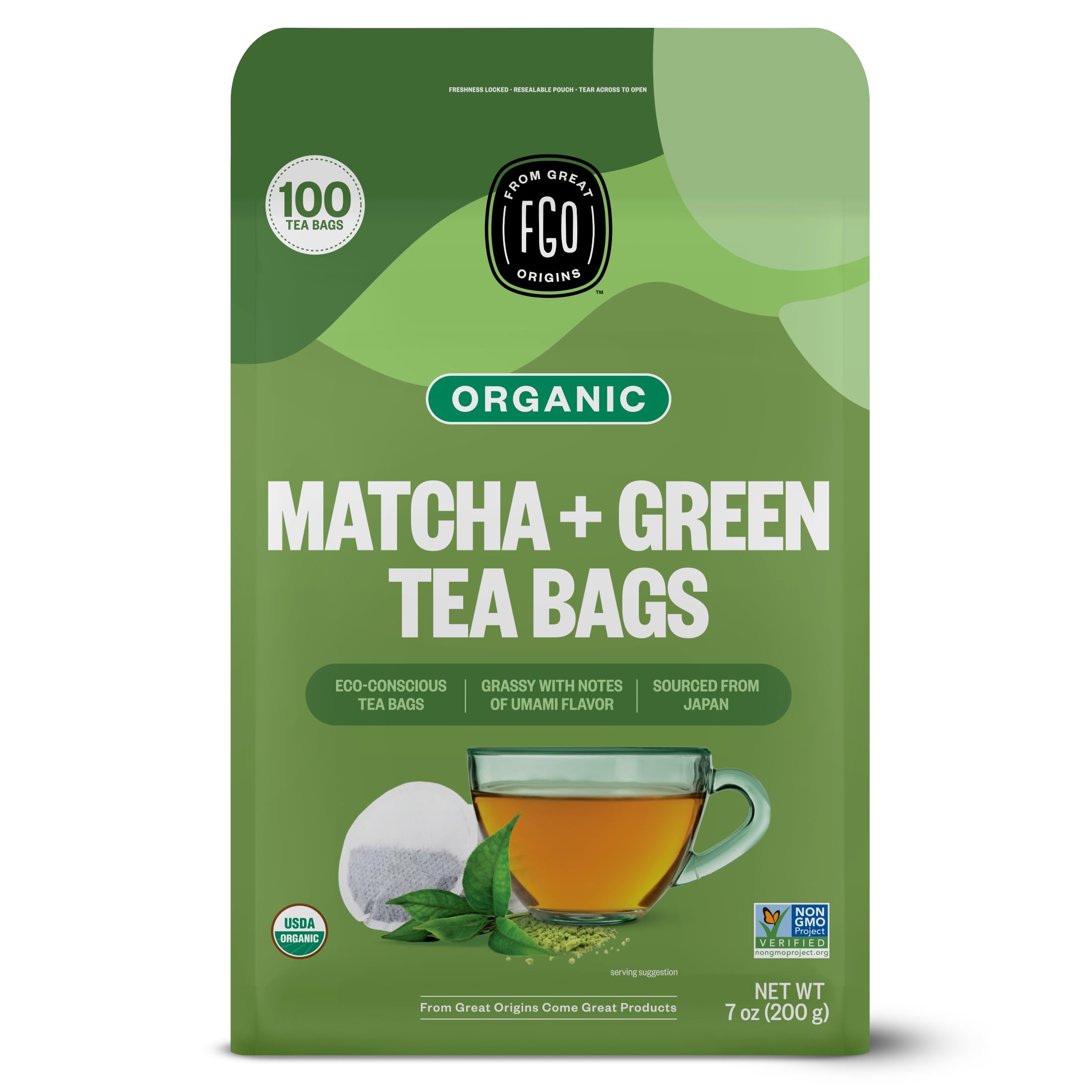FGO Organic Japanese Matcha Tea Bags for easy, on-the-go tea.