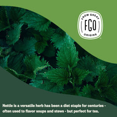 FGO organic nettle leaf tea in resealable bag closeup for freshness