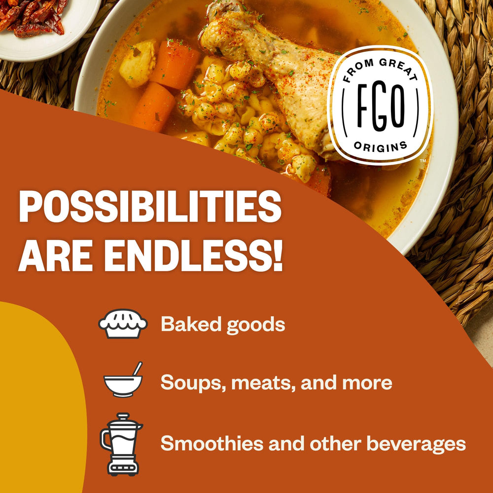 FGO Organic and Non-GMO seals emphasize trusted quality and sustainability.