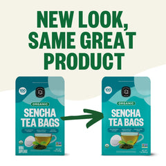 FGO Organic Sencha tea bags close-up highlight natural fibers