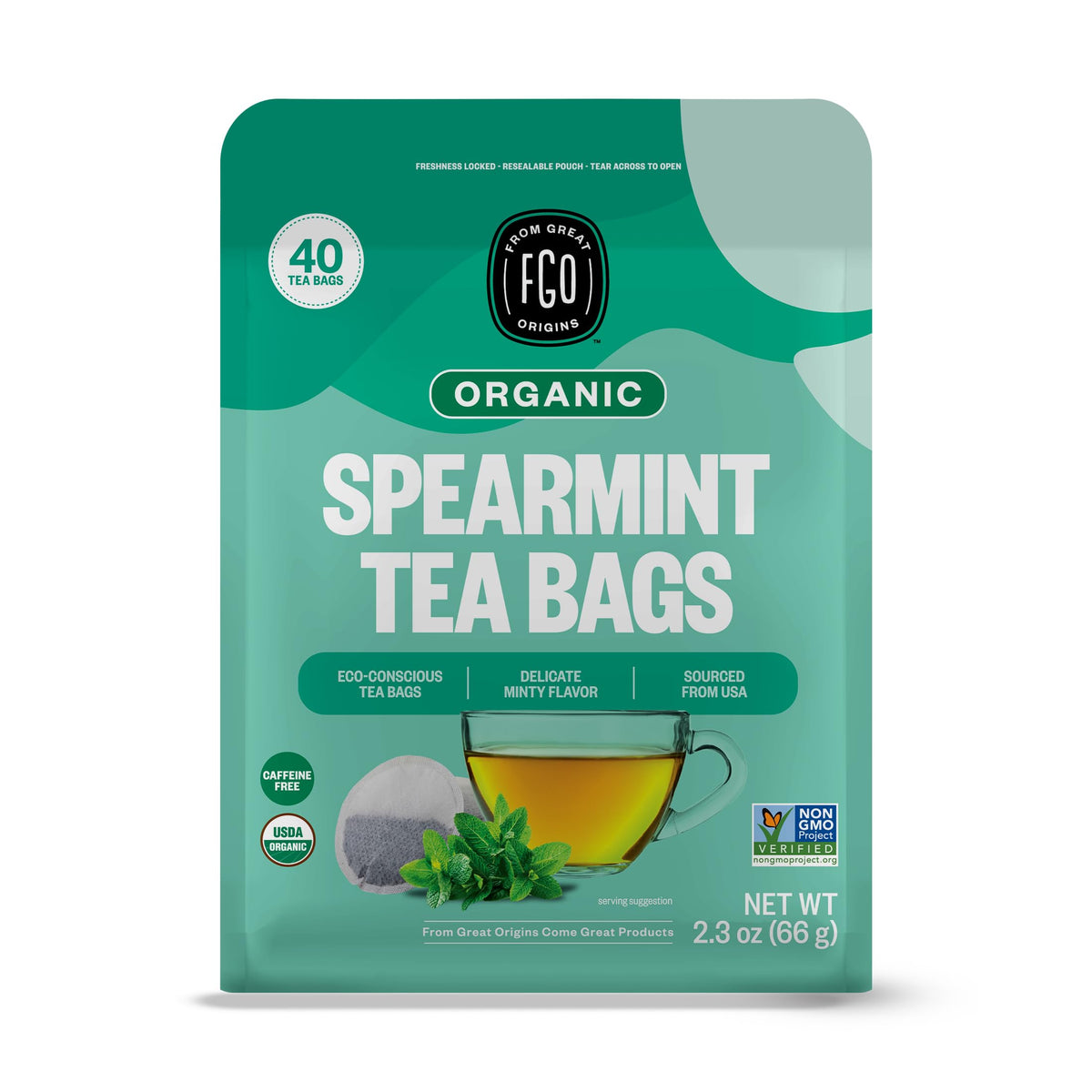 FGO Organic Spearmint Tea bags pack ready to brew a refreshing moment