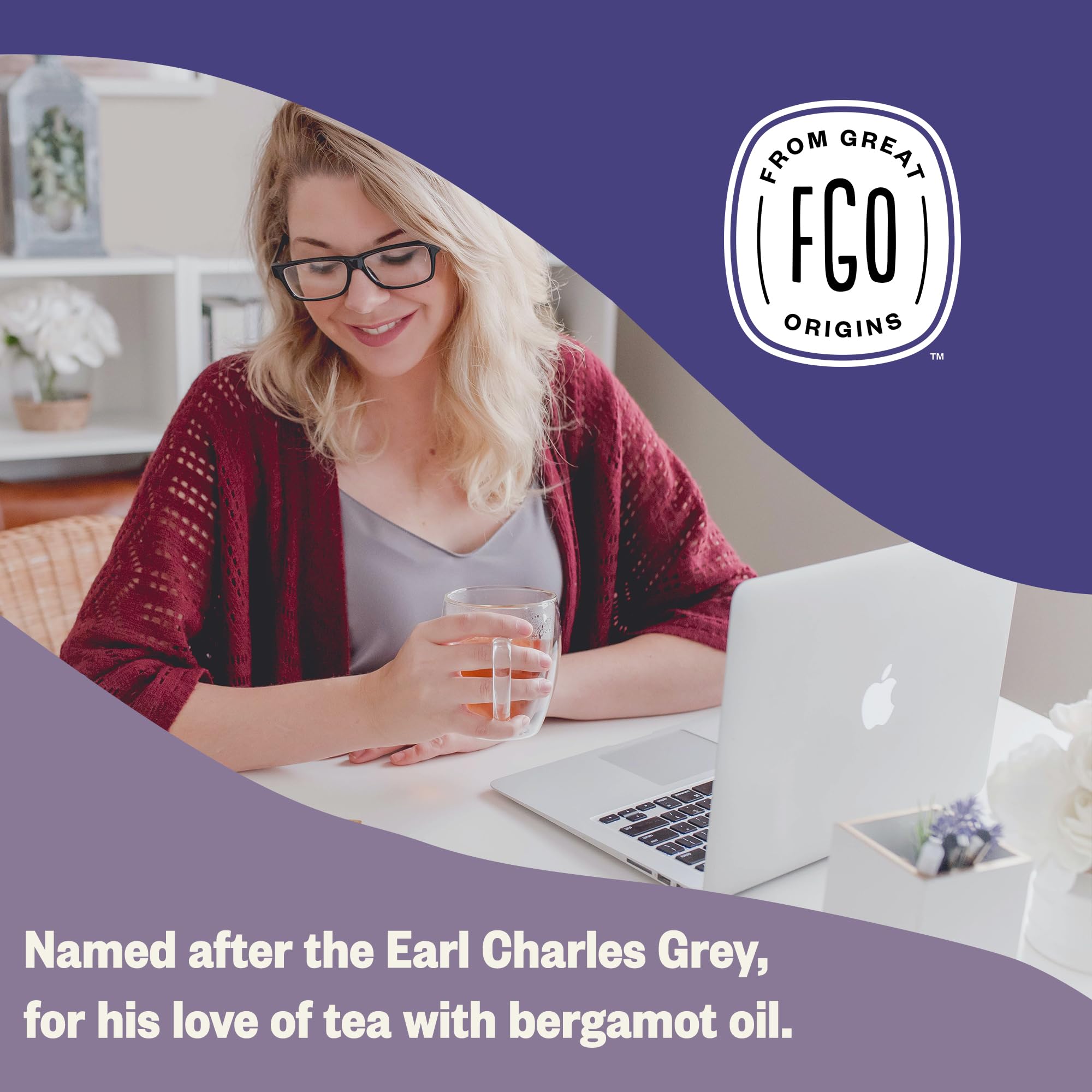 FGO Steeped Earl Grey cup with steam illustrating a comforting ritual.