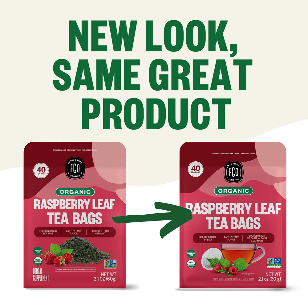USDA Organic and Non-GMO seals on FGO tea packaging