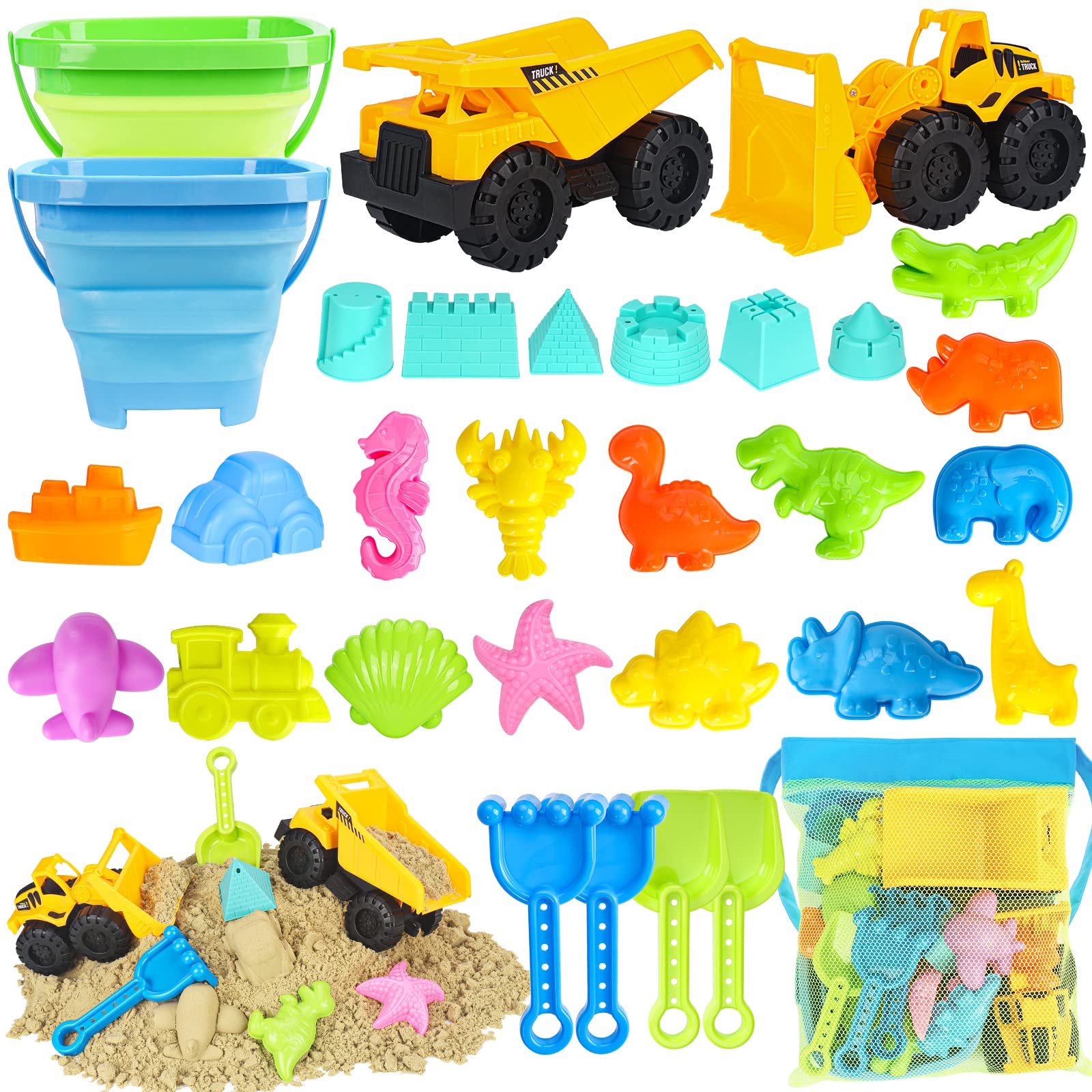 FHOZGECY beach toys 31-piece set for creative sand play and outdoor fun.