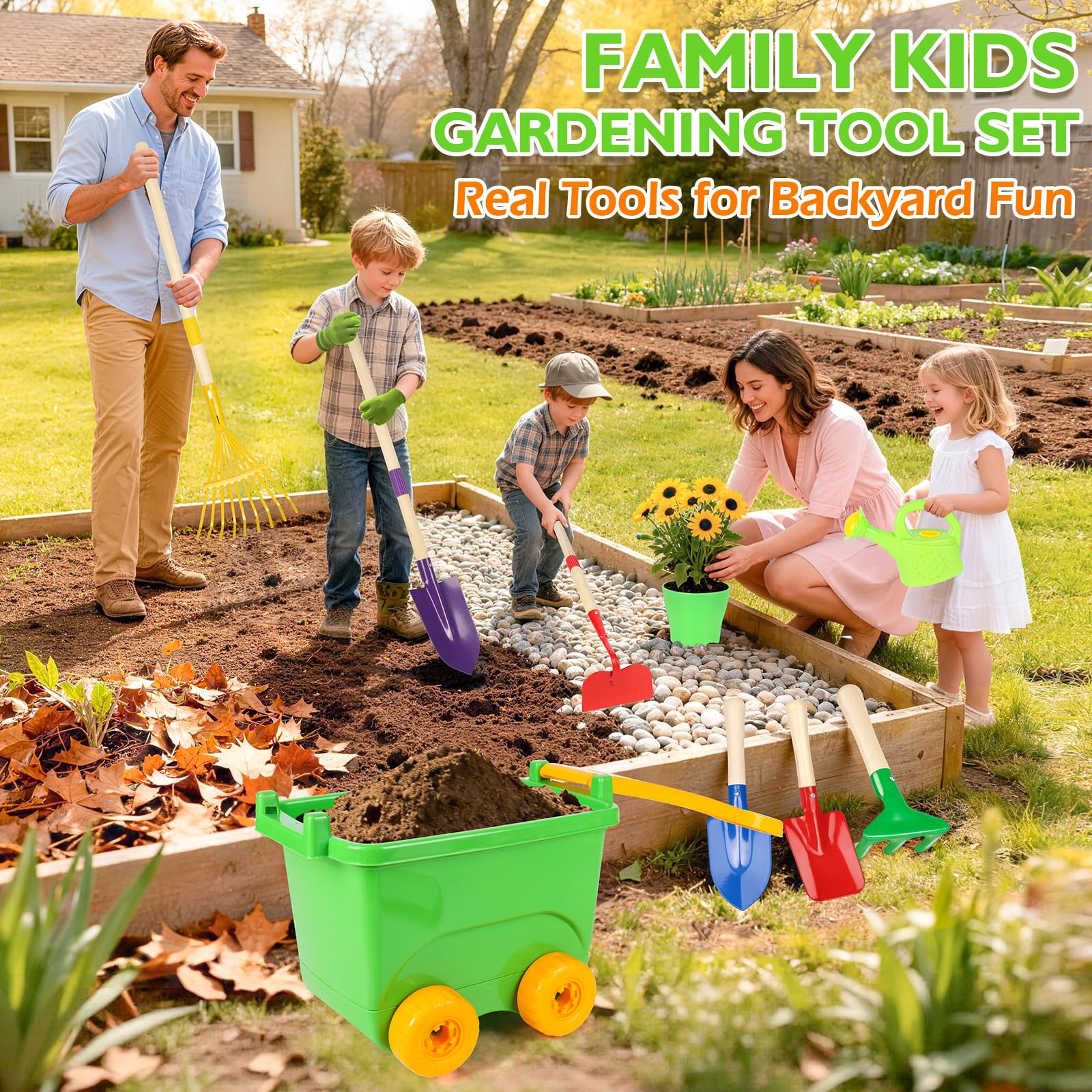 FHOZGECY long-handled garden tools support kid-friendly soil tasks