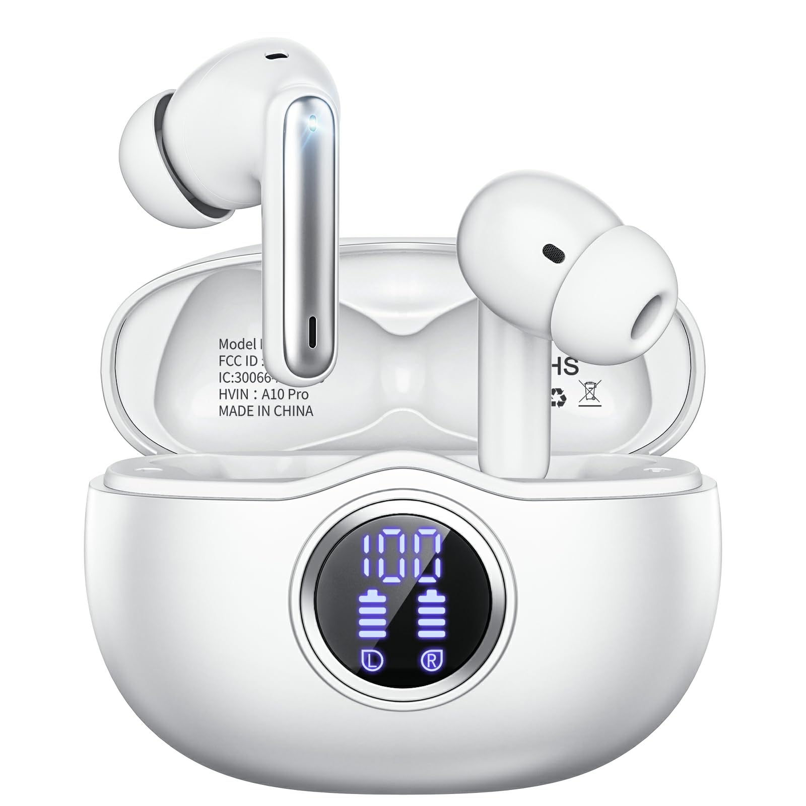 Fhumsh A10 earbuds with LED battery display for quick status checks during workouts.