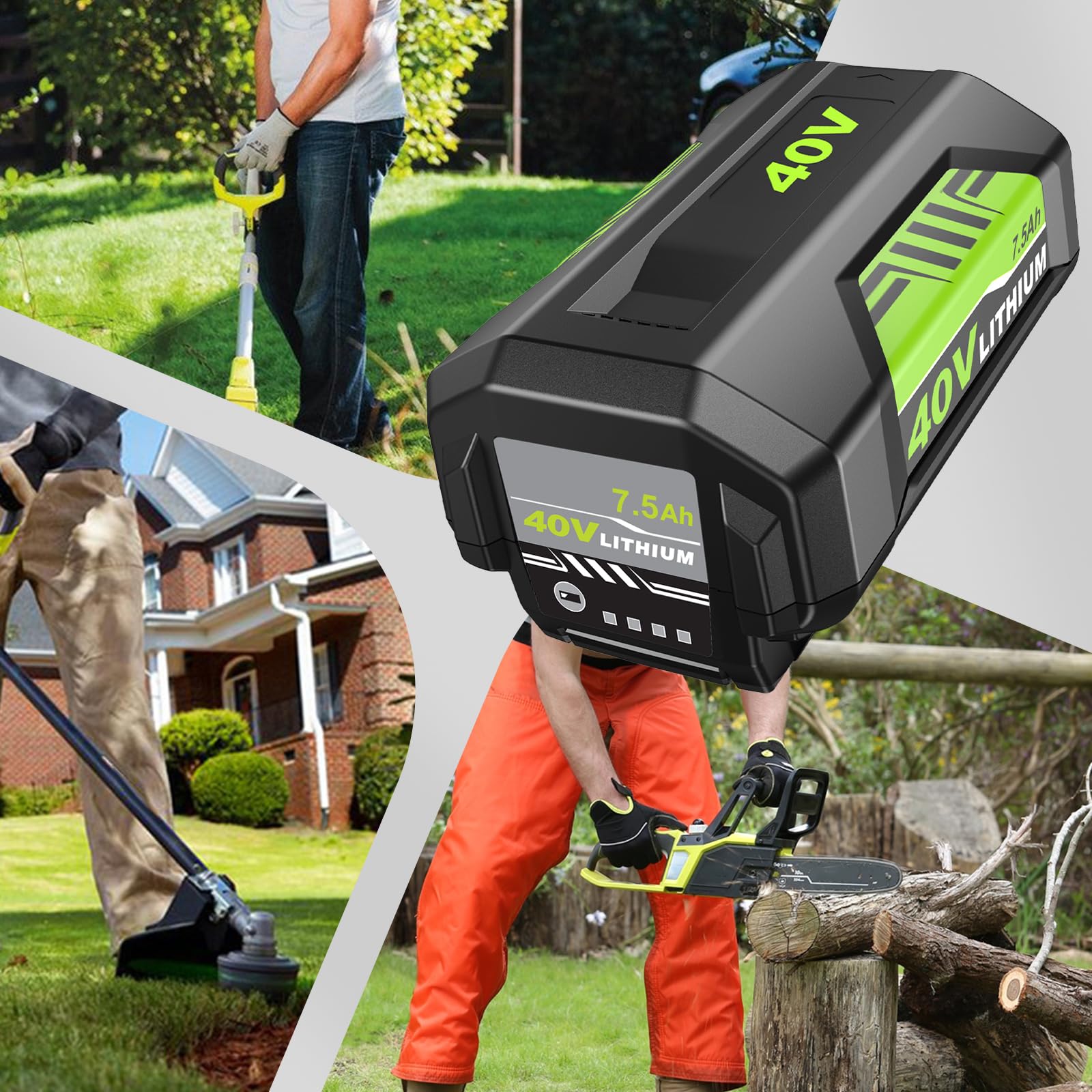 Fhybat 40V battery in use with mower and trimmer for longer sessions