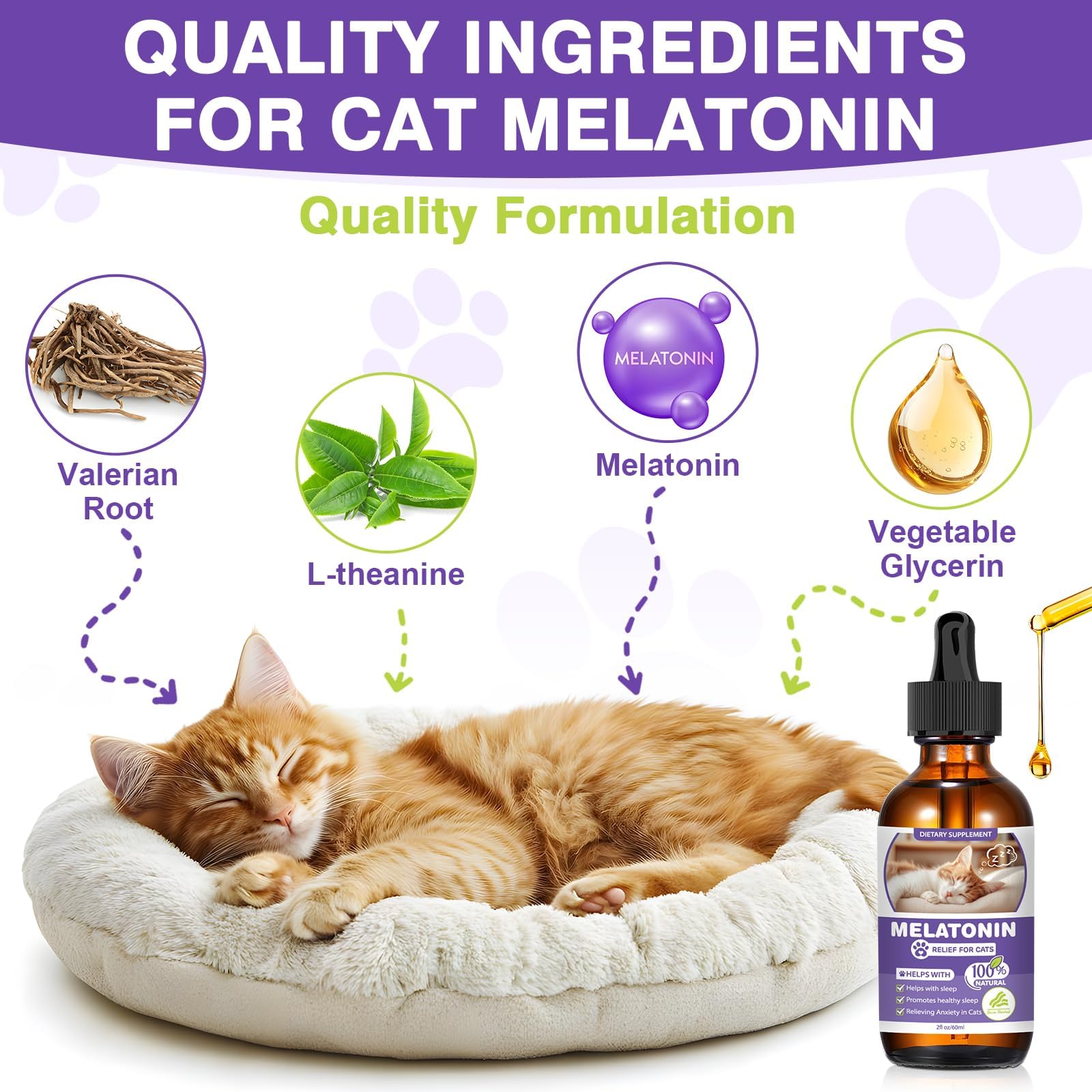 FHZRLP mélatonine pour chats — pipette facilitant l’administration nocturne.