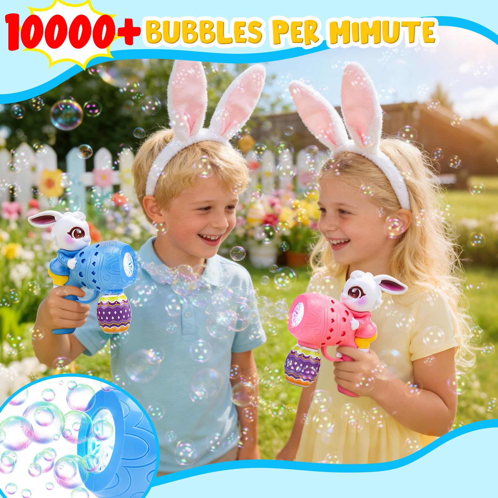 FIALAME Rabbit Bubble Machine LED lights create magical glow during play