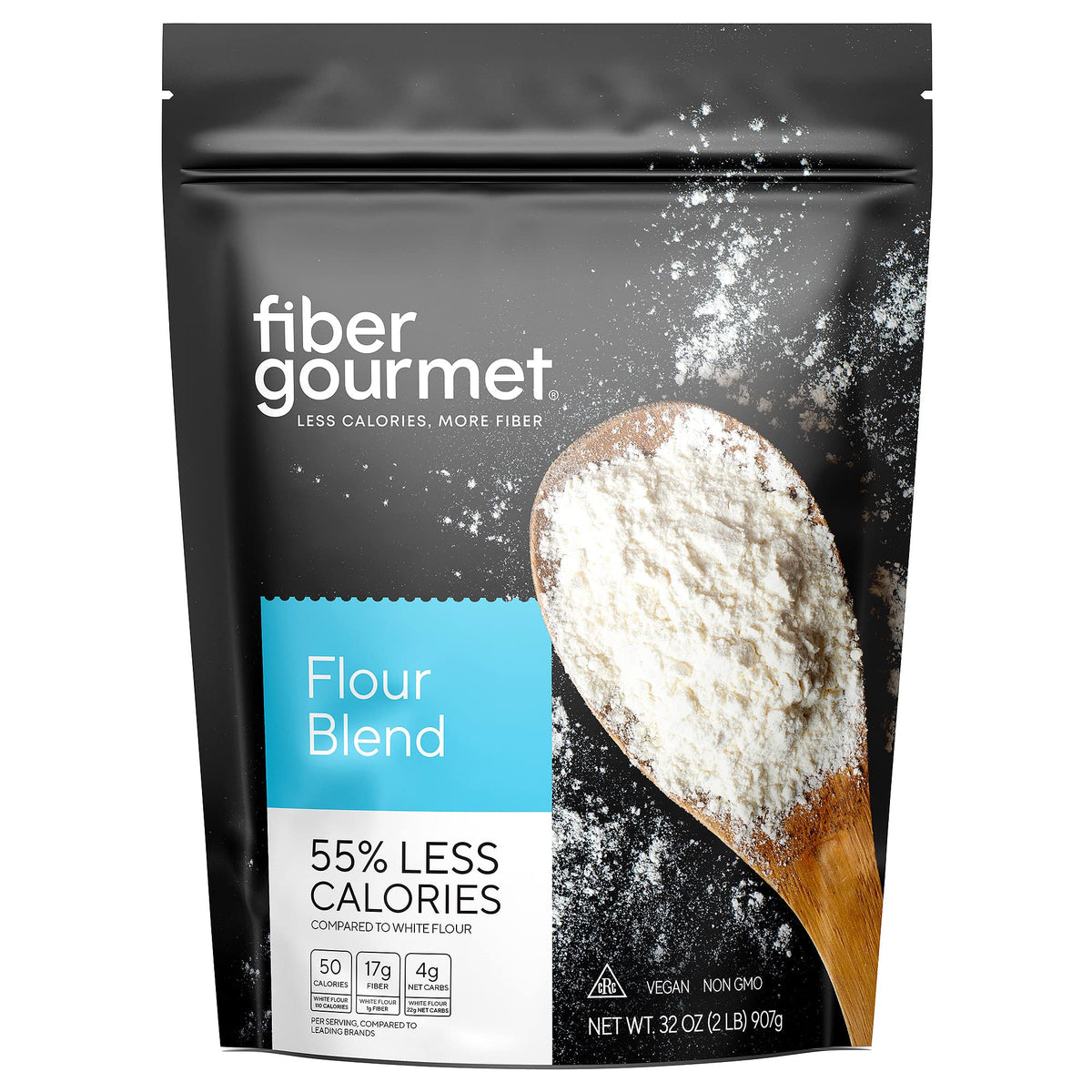 Fiber Gourmet low net carb flour bag highlighting keto-friendly ingredients for home baking