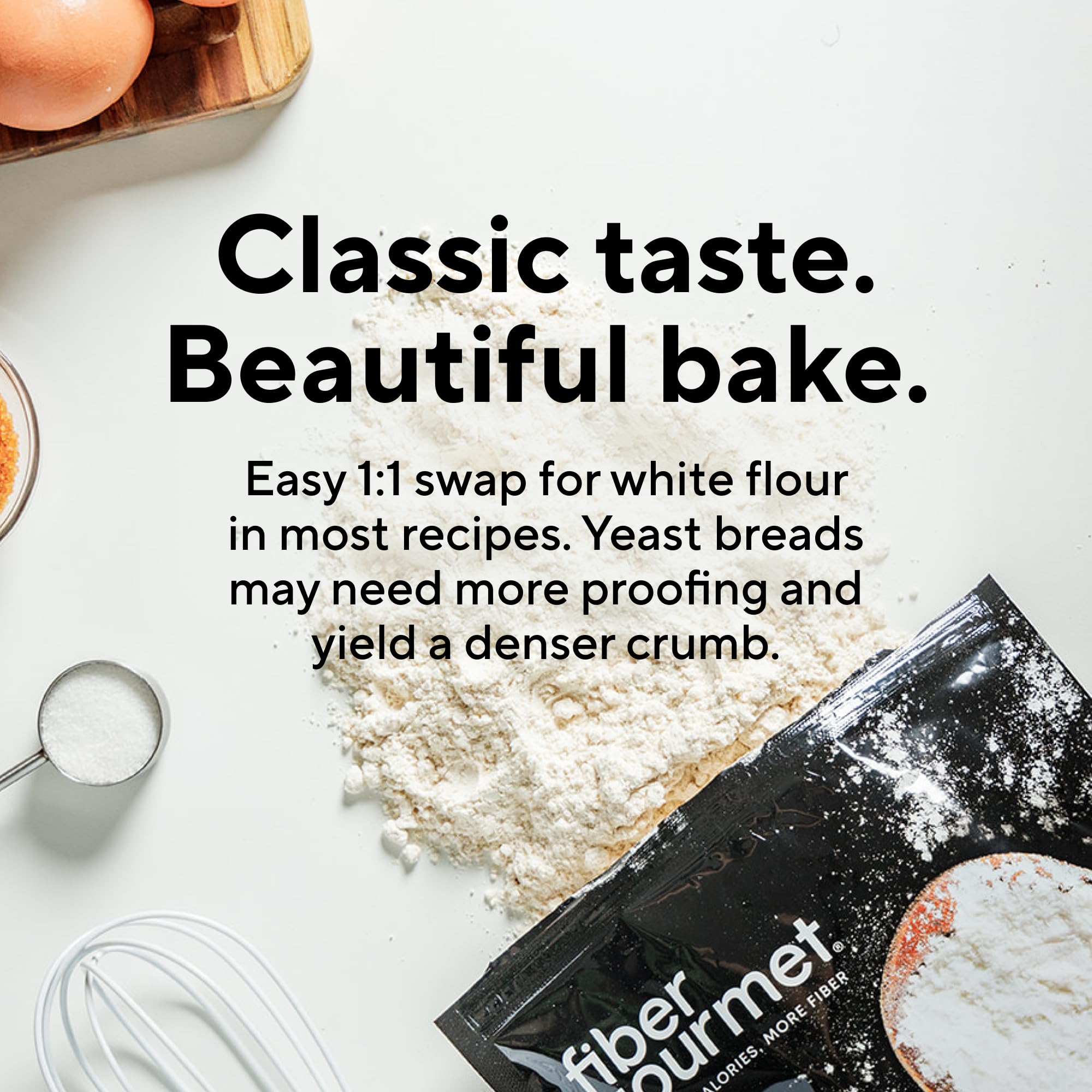 Fiber Gourmet flour cookies in oven suggesting indulgent treats with fewer calories