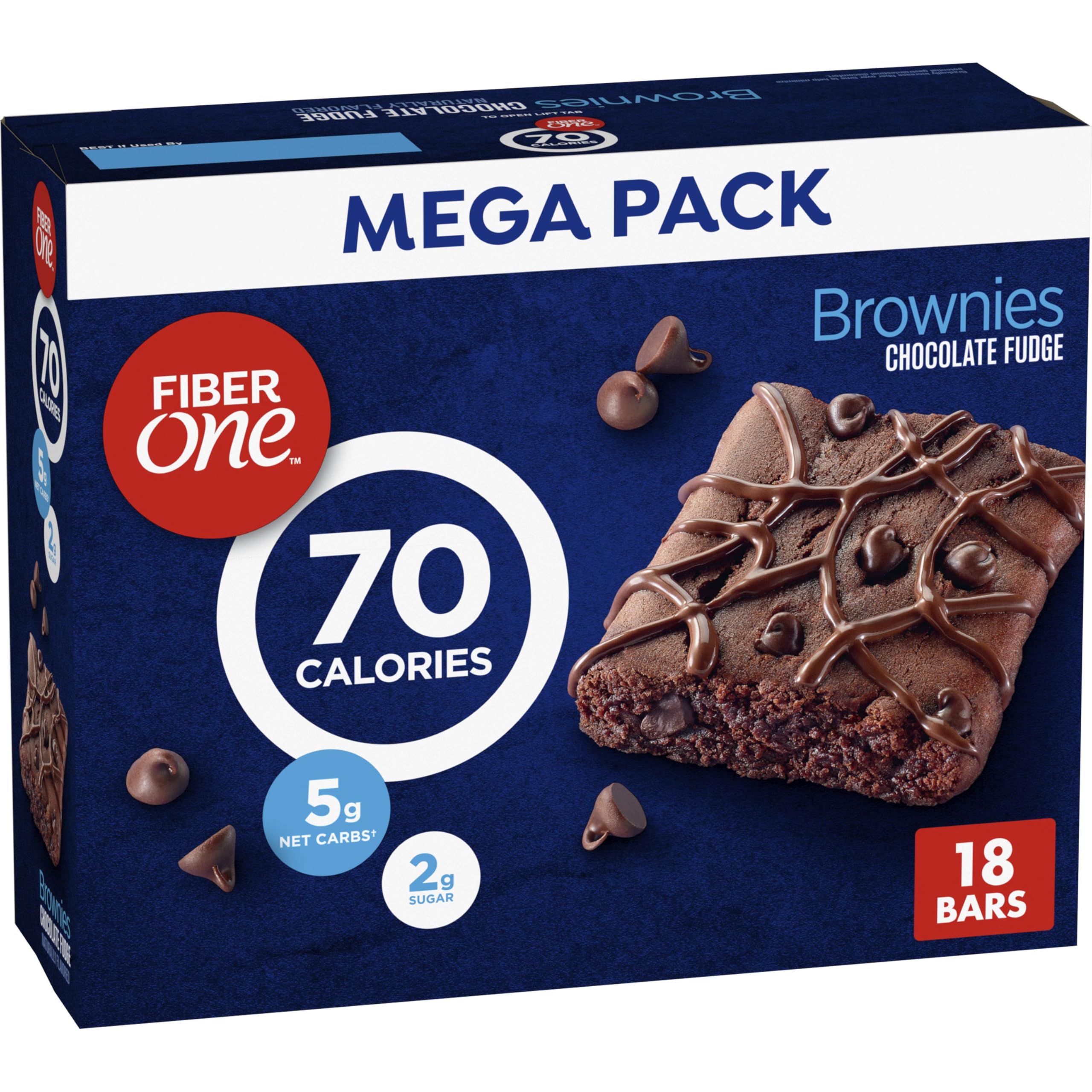 Fiber One 70 Calorie Brownies chocolate fudge bar close-up, fudgy texture for a quick office snack