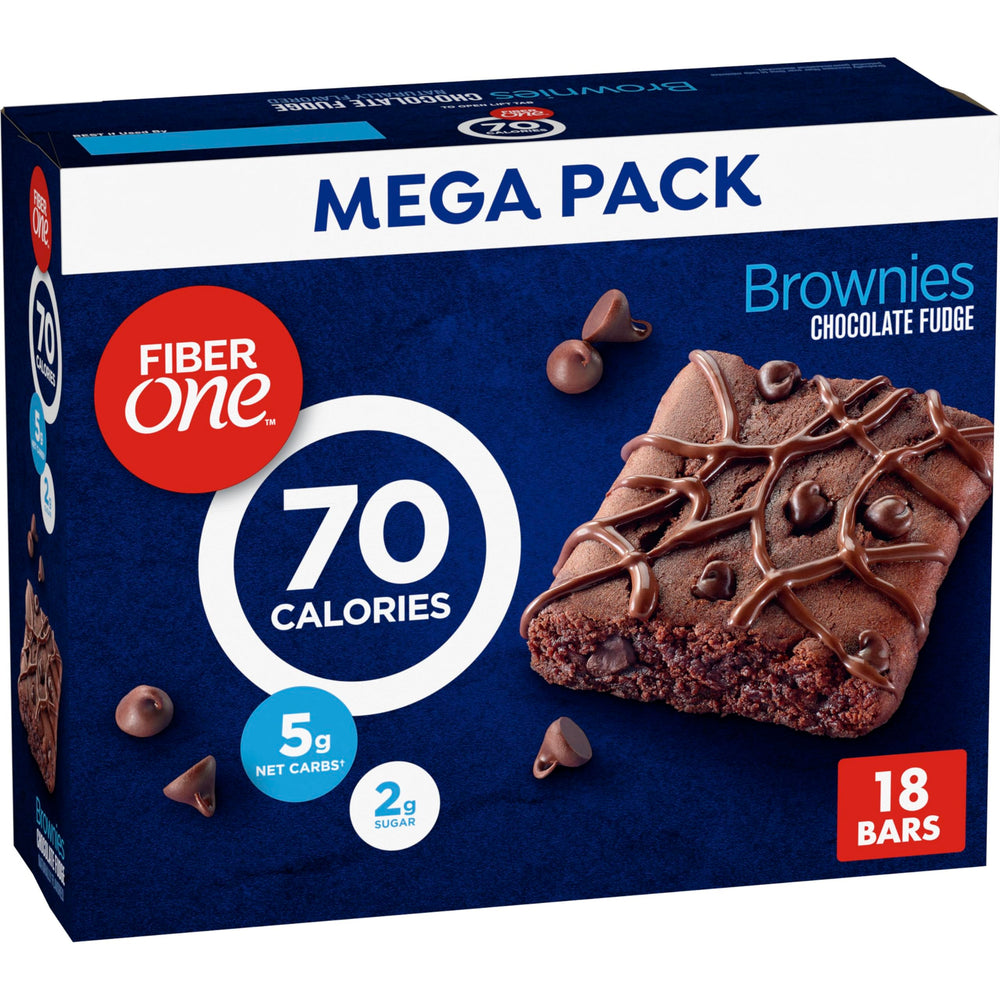Fiber One 70 Calorie Brownies chocolate fudge bar close-up, fudgy texture for a quick office snack