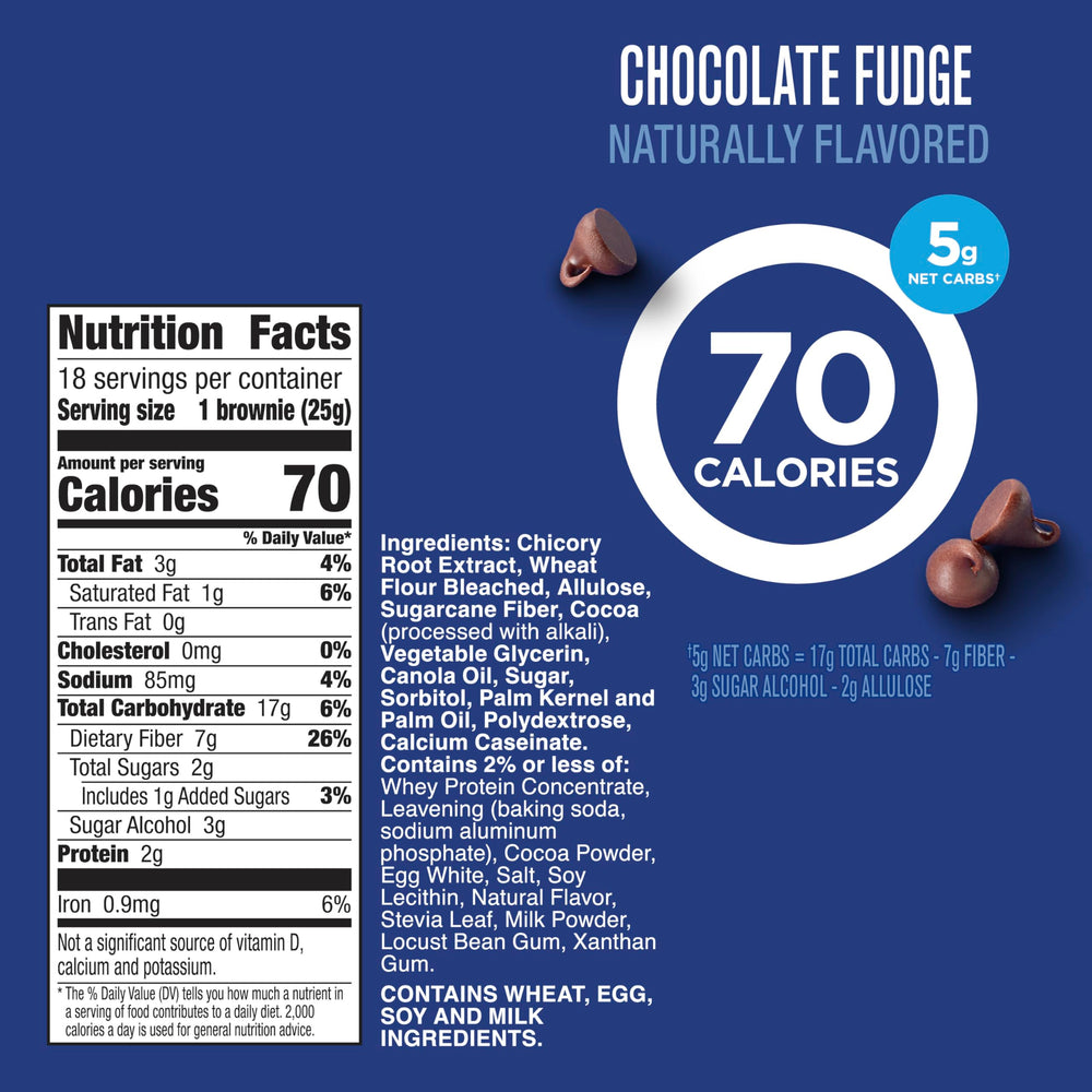 Fiber One 70 Calorie Brownies chocolate fudge bars packaging, convenient mega pack for on-the-go