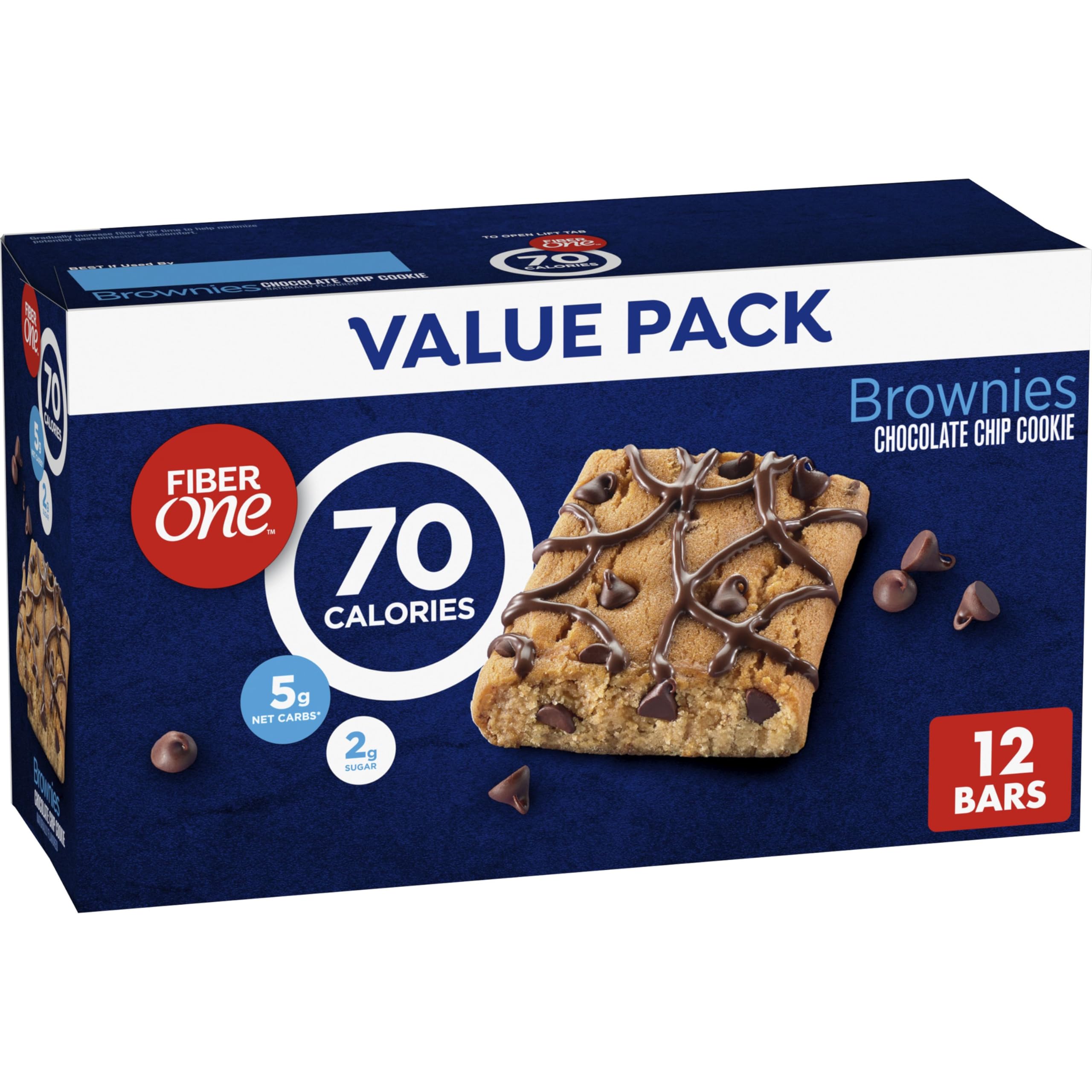 Fiber One 70 Calorie Brownies packaging highlights a fiber-rich, portion-controlled on-the-go snack.