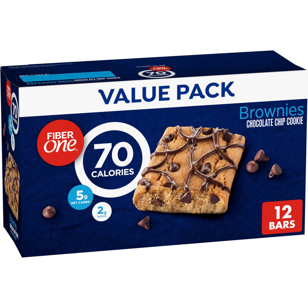 Fiber One 70 Calorie Brownies packaging highlights a fiber-rich, portion-controlled on-the-go snack.