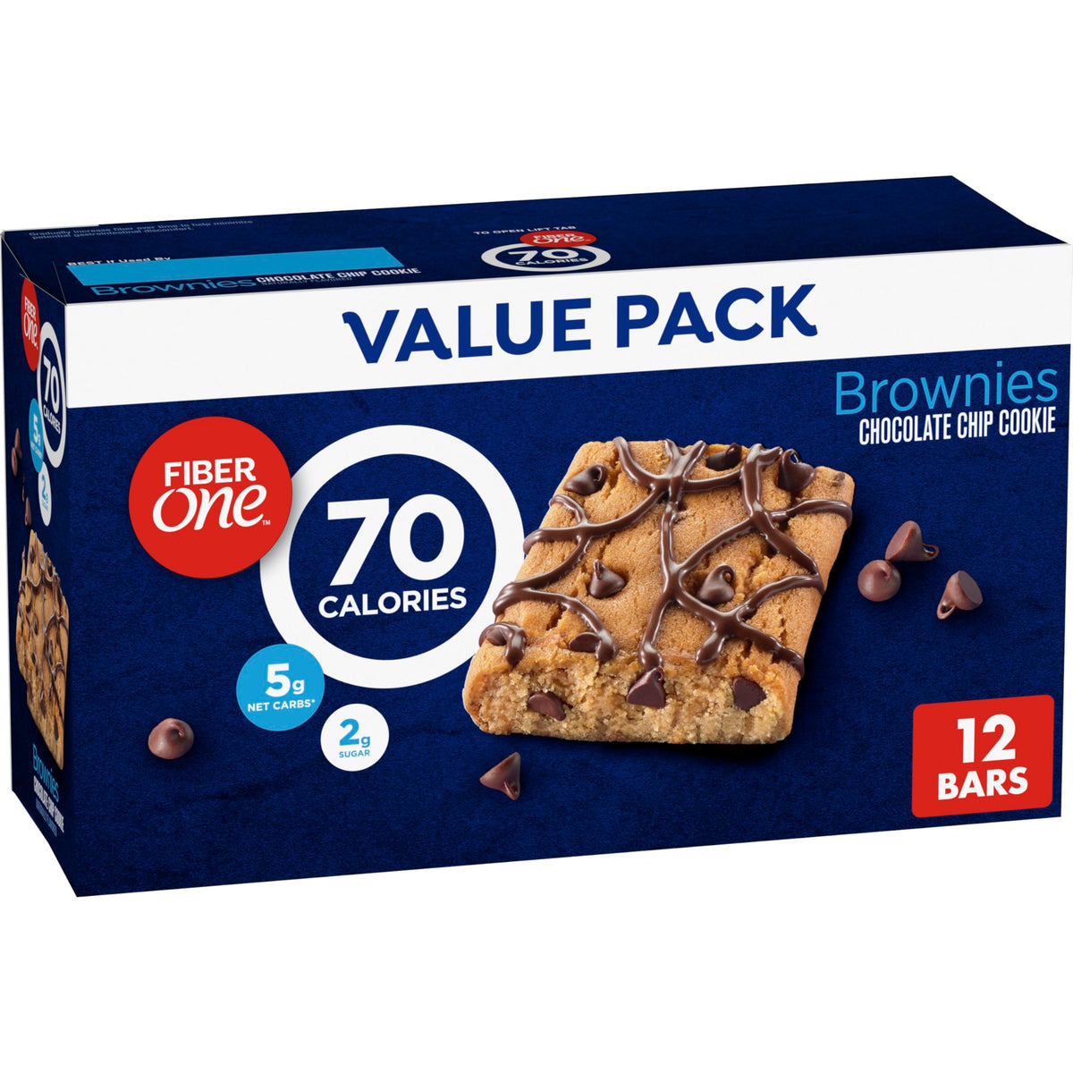 Fiber One 70 Calorie Brownies packaging highlights a fiber-rich, portion-controlled on-the-go snack.