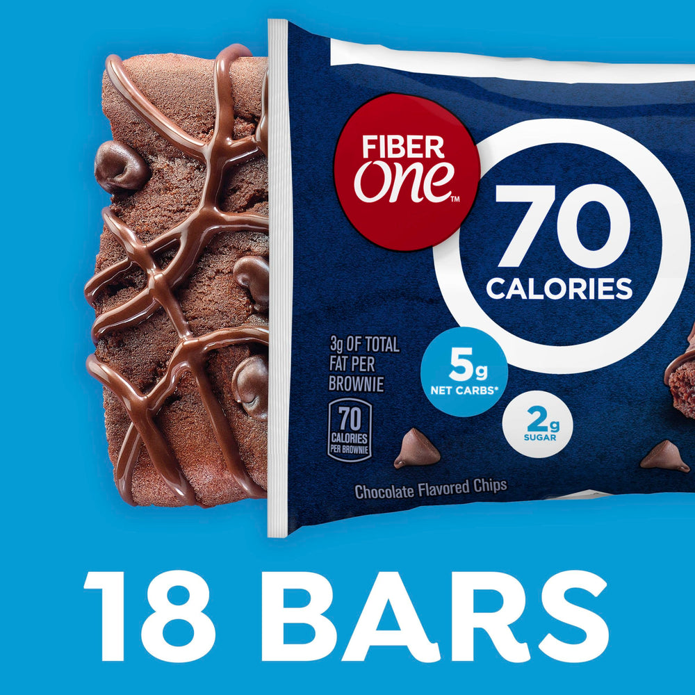 Fiber One Brownies chocolate fudge bar flatlay, showcasing rich flavor and fiber content