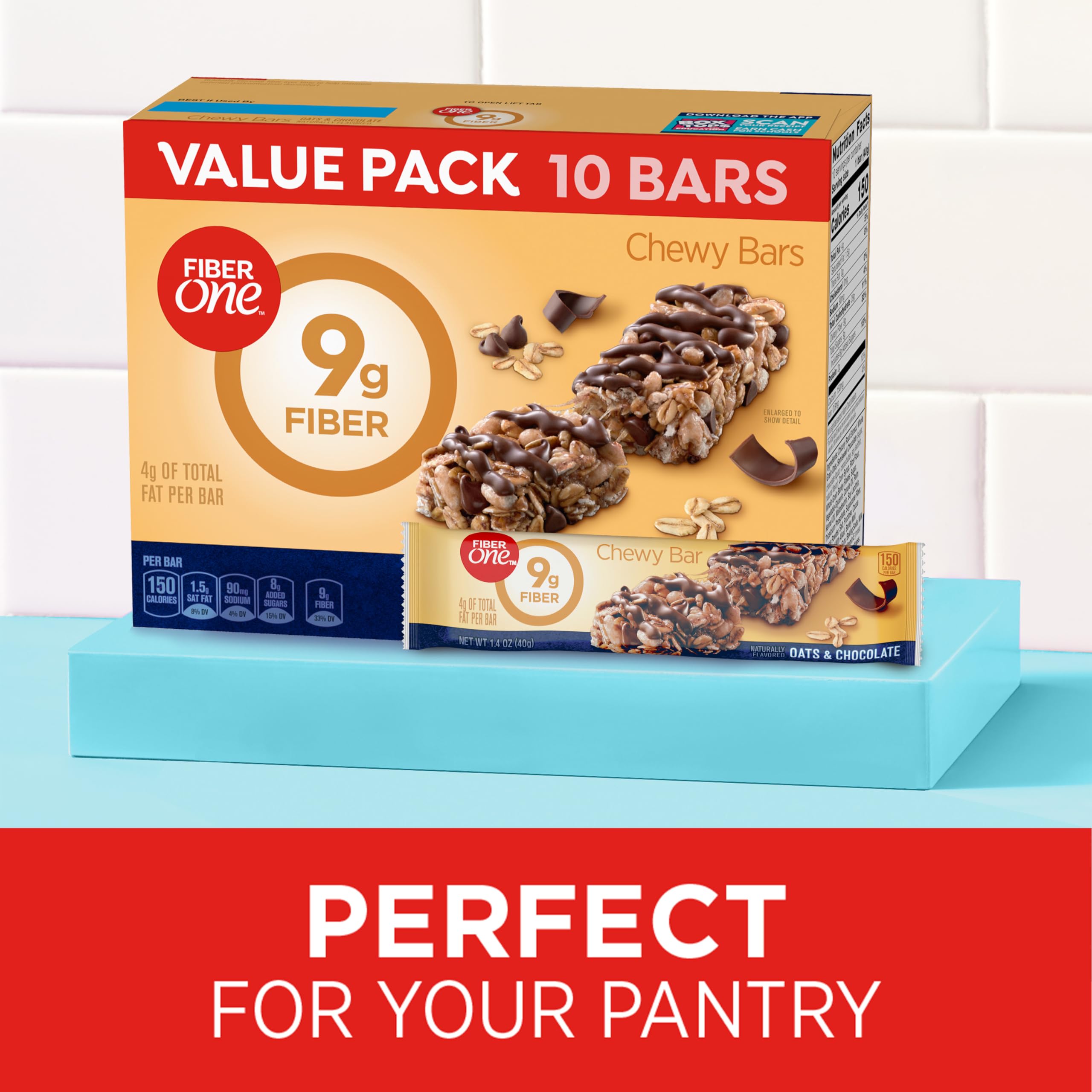 Ingredient close-up on oats and fiber in Fiber One bar