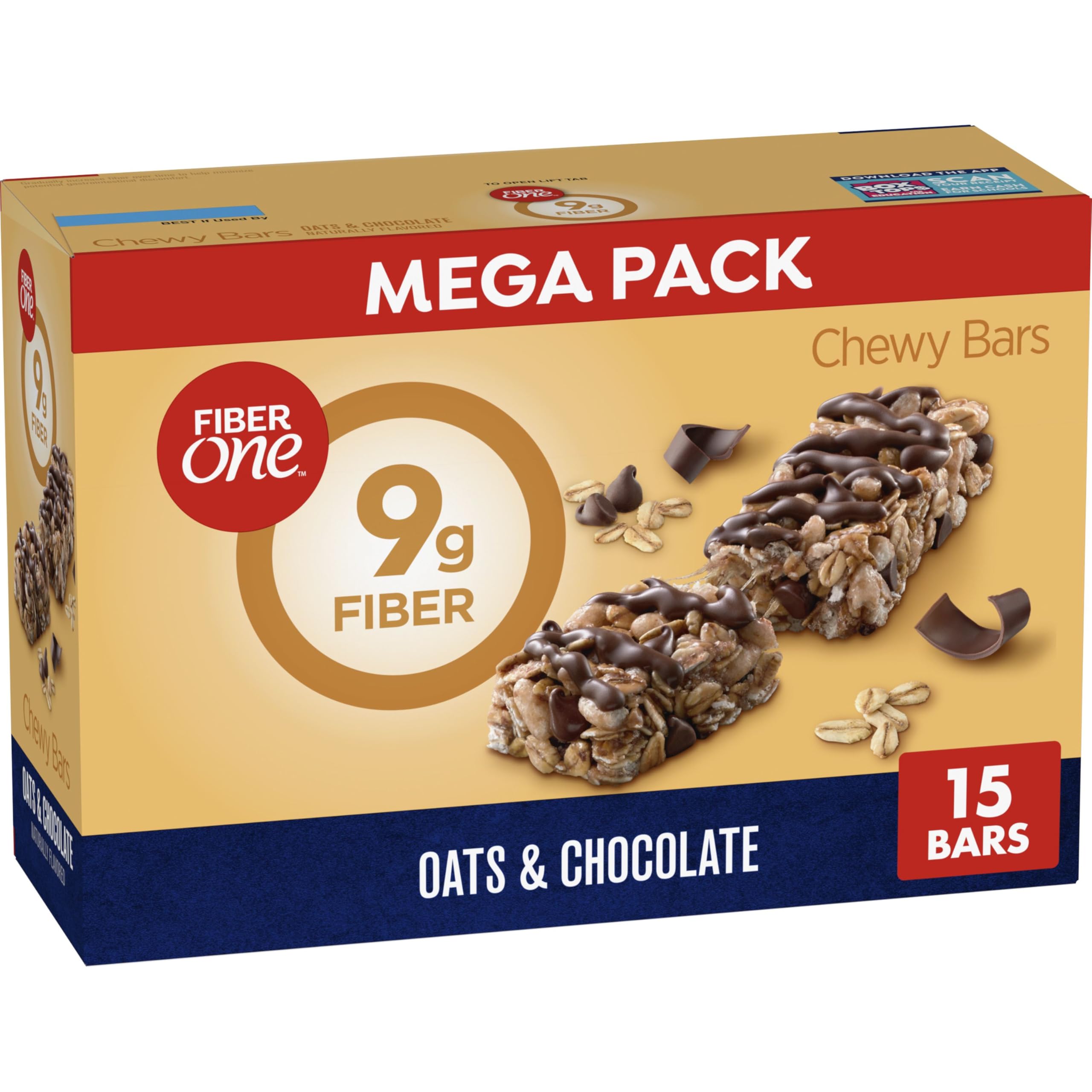 Fiber One Chewy Bars Oats & Chocolate on counter, ready for a quick snack.