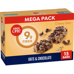 Fiber One Chewy Bars Oats & Chocolate on counter, ready for a quick snack.