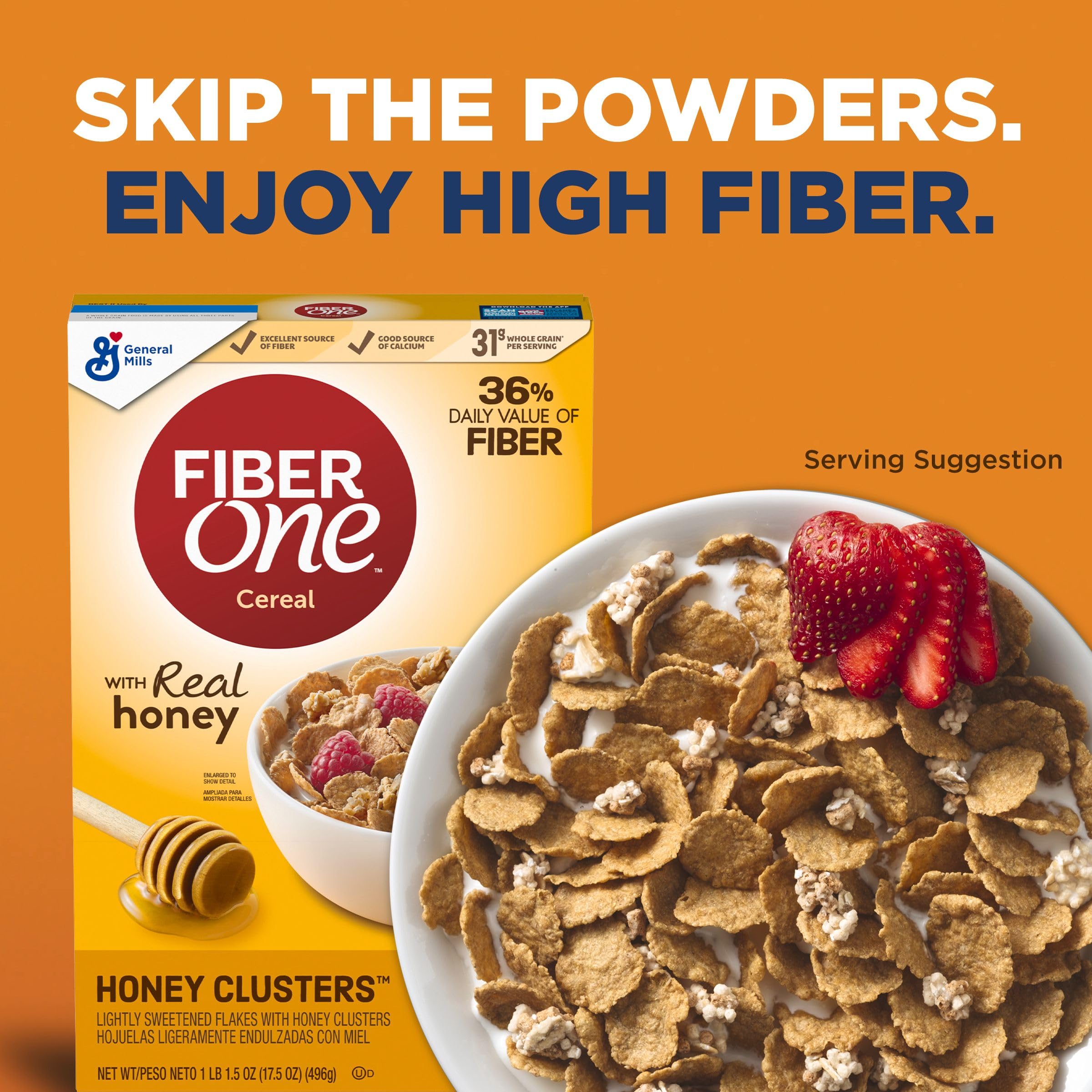 Pouring Fiber One Honey Clusters into a bowl for breakfast