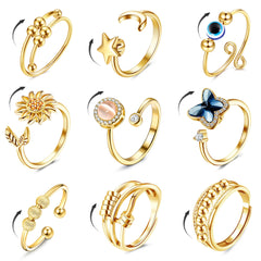 Fibo Steel 9 Pcs fidget rings Sunflower design for discreet anxiety relief.