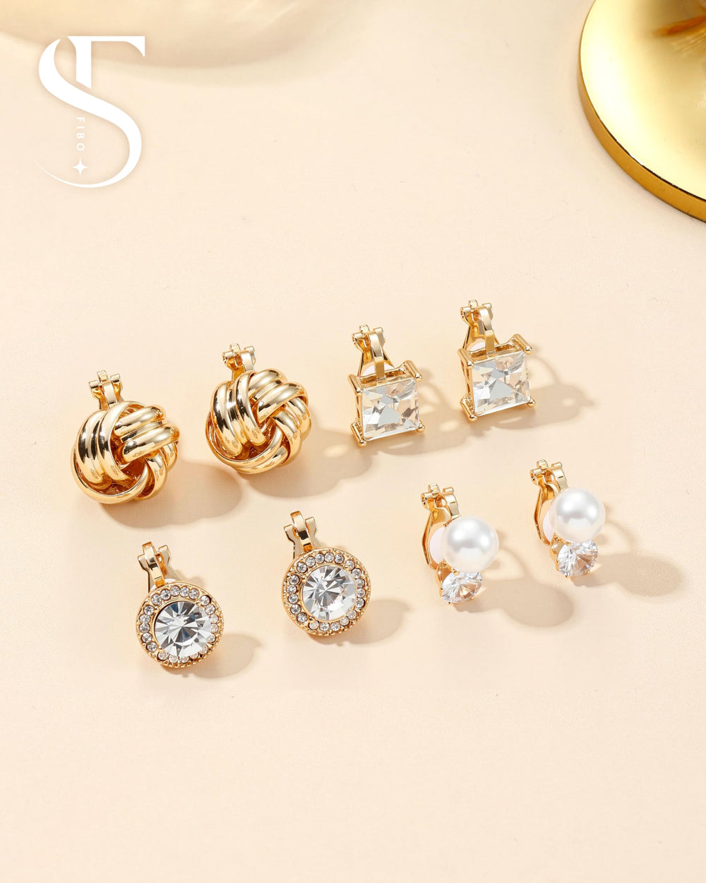 FIBO STEEL lightweight 8 mm clip-on earrings for all-day comfort