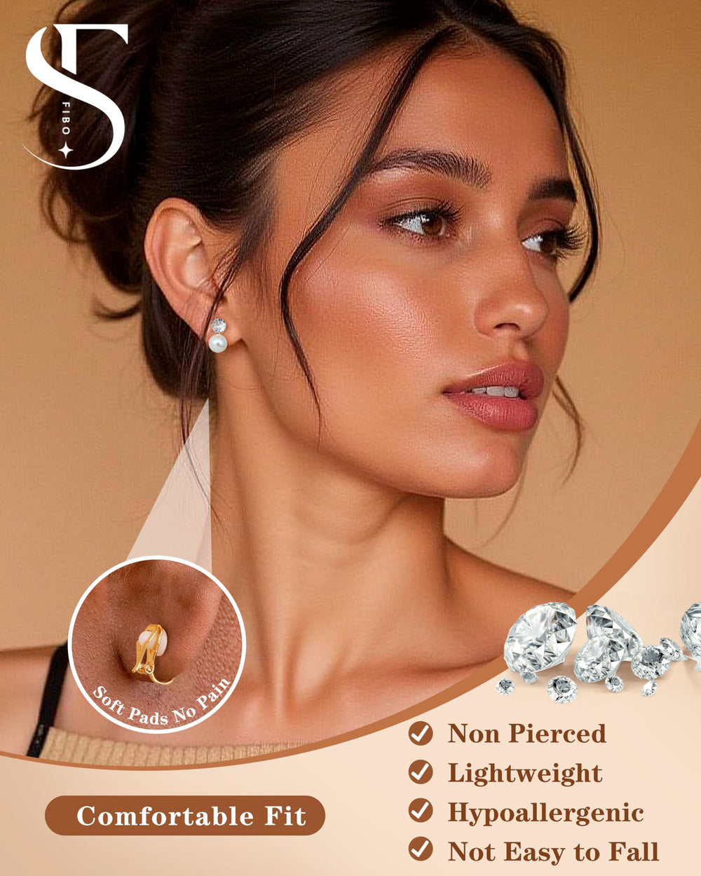 FIBO STEEL twist hoop clip-on earrings in 16 mm for elegant evenings