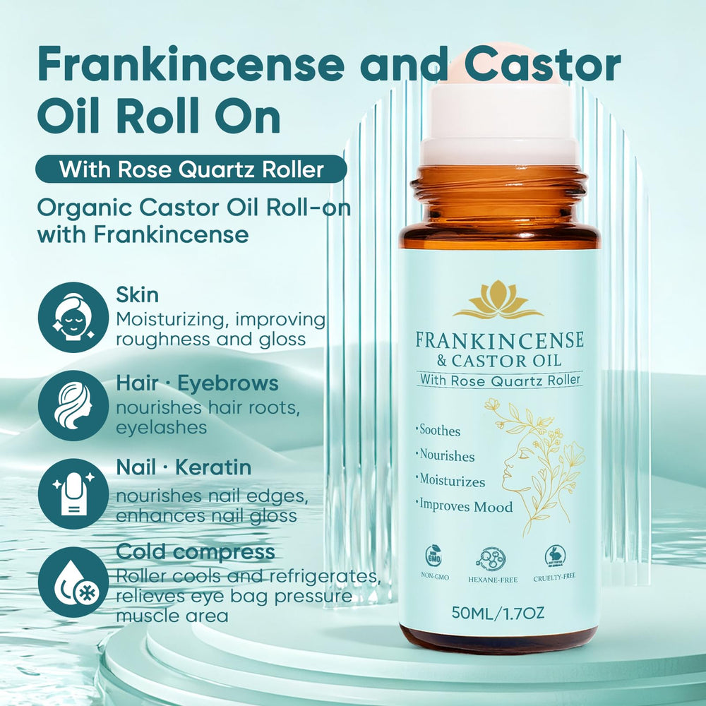 Fibosara roll-on closeup shows rose quartz roller for gentle facial application