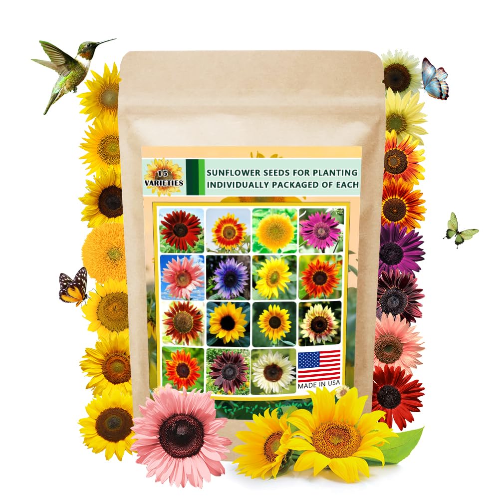 Ficoszo sunflower seeds, 15 packets, ready for organized planting and storage