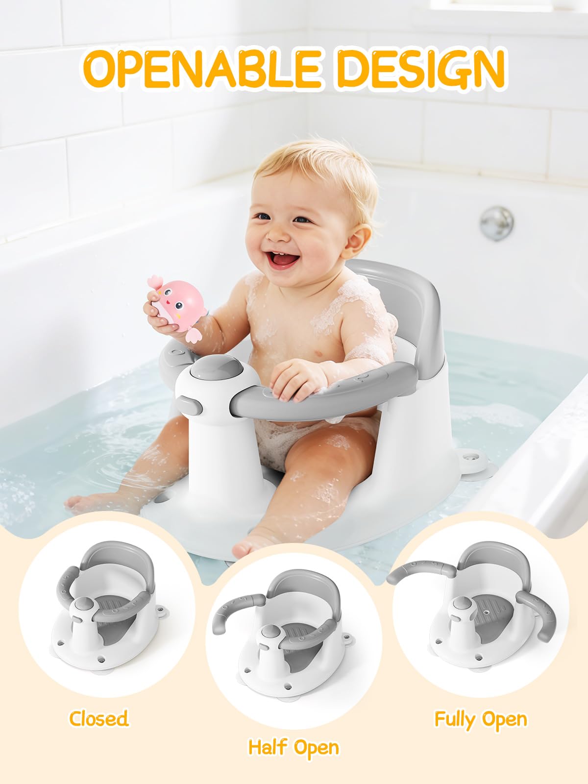 FIDAPEKE bath seat open design—easy entry and exit for hassle-free baths.