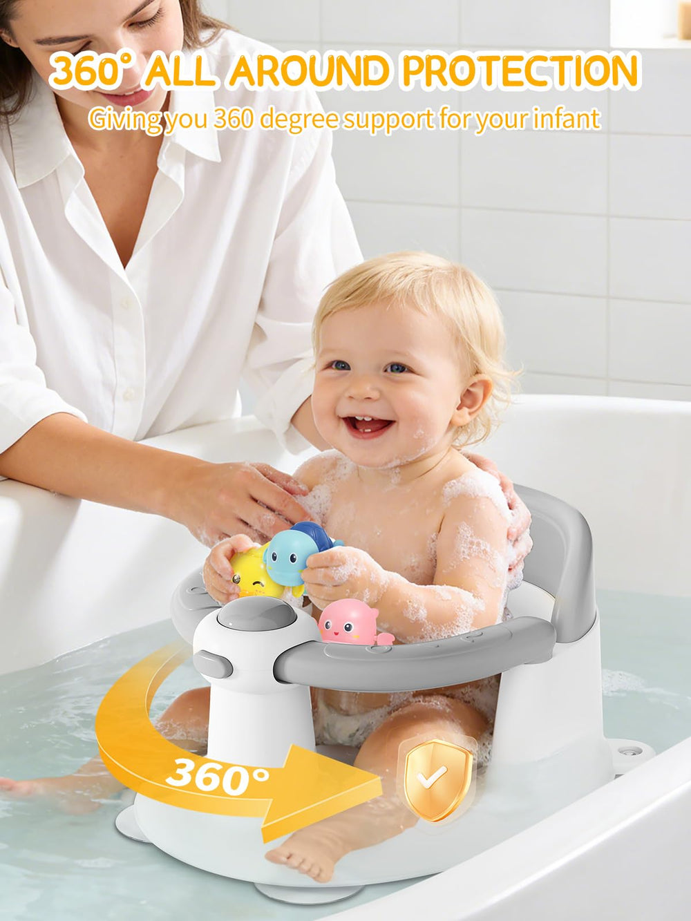 FIDAPEKE bath seat with toys—interactive play fuels fun bath time.