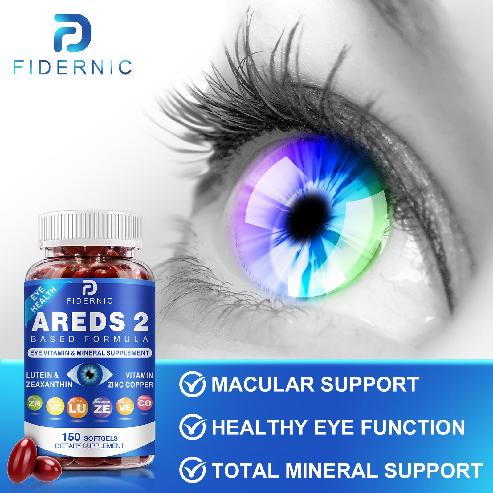 FIDERNIC AREDS2 box and softgels ready for daily routine.