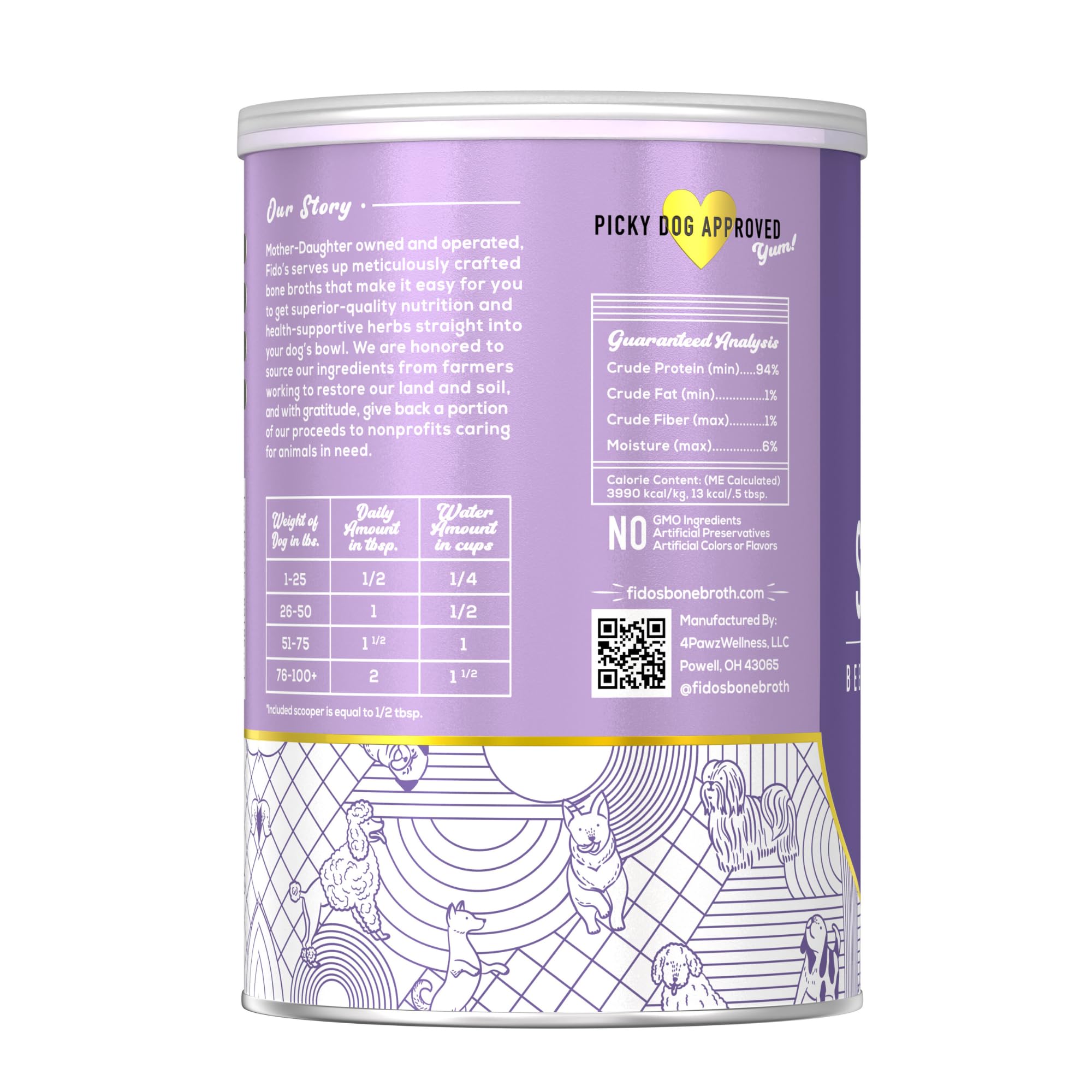 Hydration and minerals from Fido's beef bone broth powder.