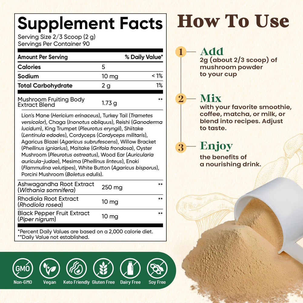 Fidus smoothie prep with powder for morning energy boost.