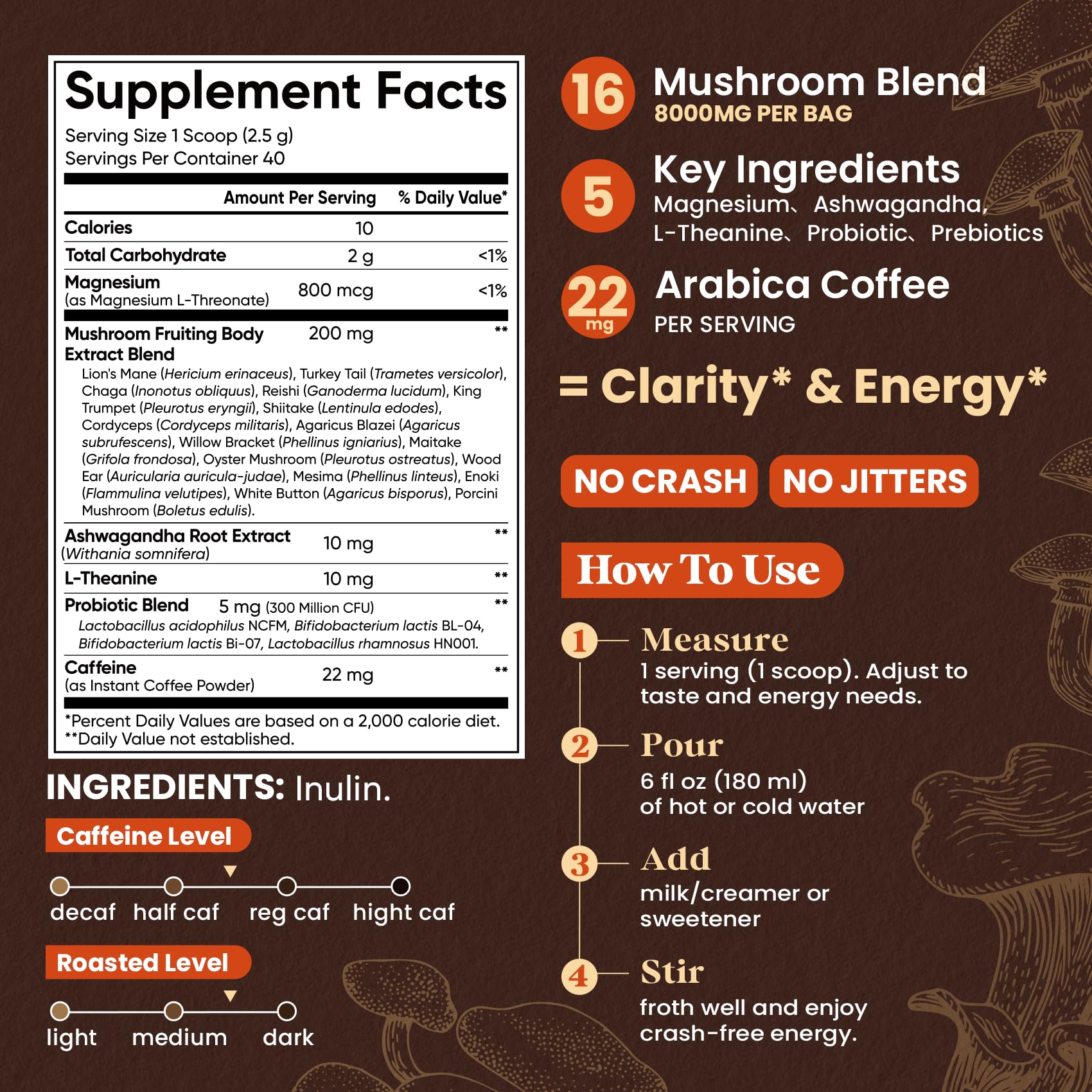 Fidus packaging highlights 8000mg blend and dual-extracted mushrooms