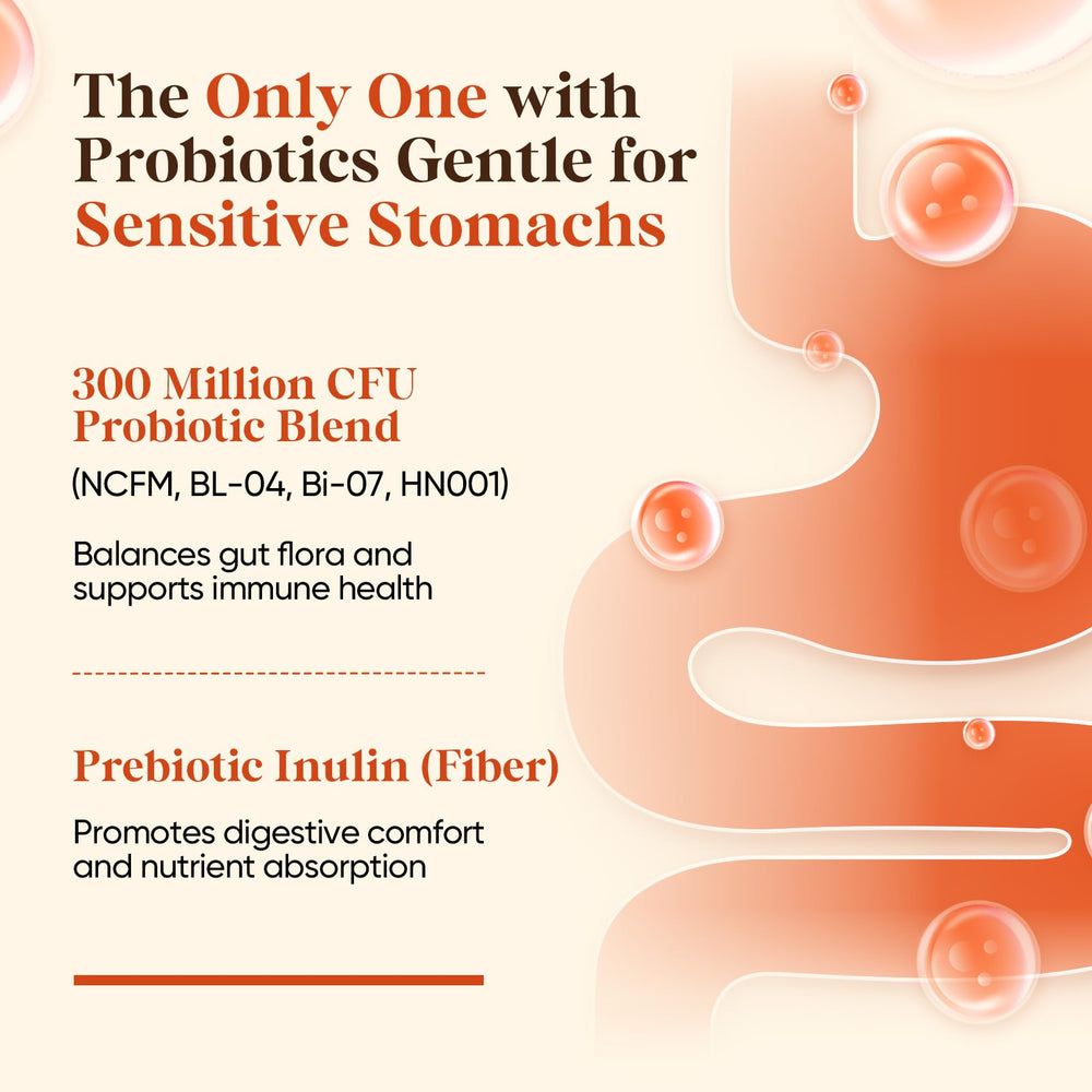 Probiotic label detail highlighting gut comfort and immune balance